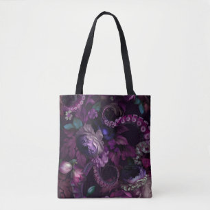 Gothic donkerroze tentakel met bloemen draagtas