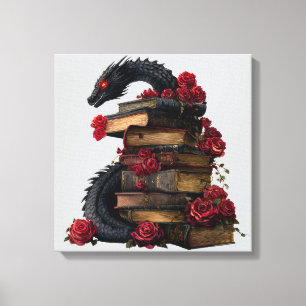Gothic Dragon Antiek Boeken & Tomes Crimson Rozen Canvas Afdruk