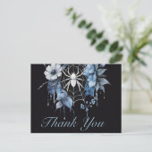 Gothic Dusty Blue Floral Spiderweb Bedankt Briefkaart (Staand voorkant)