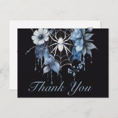 Gothic Dusty Blue Floral Spiderweb Bedankt Briefkaart (Voorkant / Achterkant)