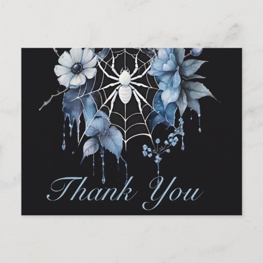Gothic Dusty Blue Floral Spiderweb Bedankt Briefkaart (Voorkant)