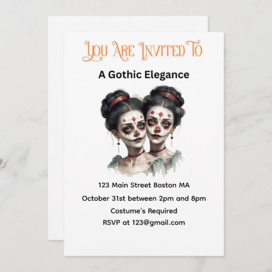 Gothic Elegance Halloween Uitnodiging – Tweeling D (Voorkant / Achterkant)