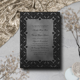Gothic Elegance Monochrome Lace Wedding Kaart