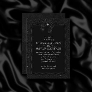 Gothic Elegance Onyx Black Moody Bow Wedding Kaart