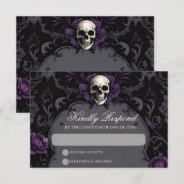 Gothic Elegance Purple Boho Skull Floral Wedding RSVP Kaartje