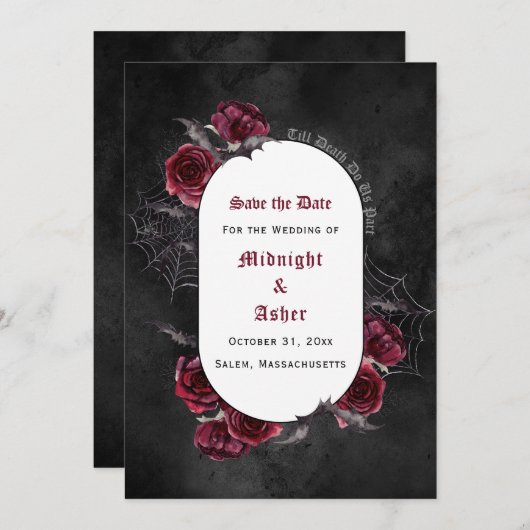 Gothic Elegant Black Till Death Do ons Part Save The Date (Voorkant / Achterkant)