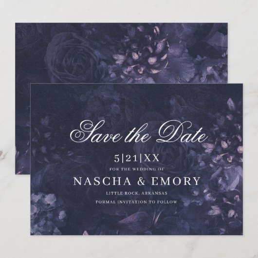 Gothic Elegant Dark Purple Floral Boho Wedding Save The Date (Voorkant / Achterkant)