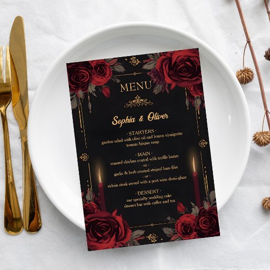 Gothic Elegant Dark Romance Wedding Menu