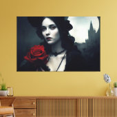 Gothic Elegant Lady Red Rose Canvas Afdruk (Insitu (Woonkamer))