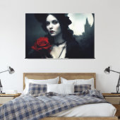 Gothic Elegant Lady Red Rose Canvas Afdruk (Insitu (Slaapkamer))