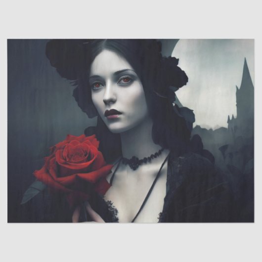 Gothic Elegant Lady Red Rose ontlepagina Tissuepapier (Voorkant)