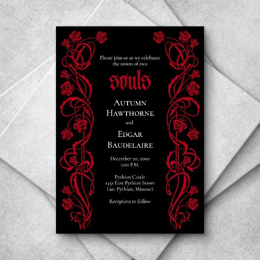 Gothic Elegant Rozen Wedding Kaart
