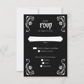 Gothic Elegant Rozen Wedding RSVP Kaartje