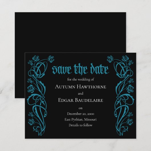 Gothic Elegant Rozen Wedding Save The Date (Voorkant / Achterkant)