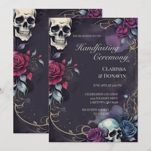 Gothic Elegant Skull & Rose Handfasting Kaart (Voorkant / Achterkant)