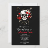 Gothic Elegant Skull zwart en rood bruiloft uitnod Kaart (Voorkant)