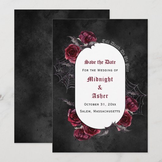 Gothic Elegant Zwart Tot de Dood Ons Scheidt Save The Date (Voorkant / Achterkant)