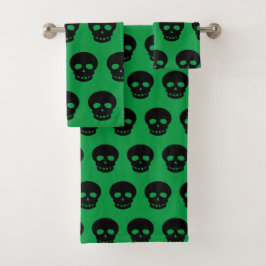Gothic Emerald Forest Dark Green Black Skull Patte Bad Handdoek
