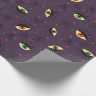 Gothic Eyes Witchy Paarse Patroon Occult Cadeaupapier