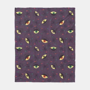 Gothic Eyes Witchy Paarse Patroon Occult Fleece Deken