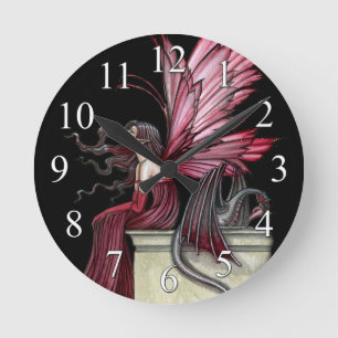 Gothic Fairy and Dragon Fantasy Art Clock Ronde Klok