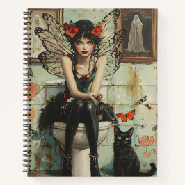 Gothic Fairy & Black Cat Quirky Halloween Kunst Notitieboek