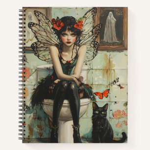 Gothic Fairy & Black Cat Quirky Halloween Kunst Notitieboek