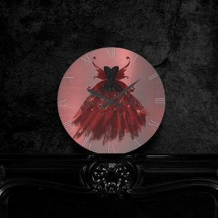 Gothic Fairy Crimson Gown Deep Radiant Red Sheen Ronde Klok