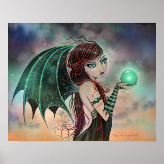 Gothic Fairy Vampire Green Gem Fantasy Art Poster (Voorkant)