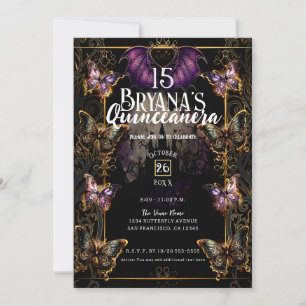 Gothic Fairytale Goud Vlinder & Vleermuis Quinceañ Kaart