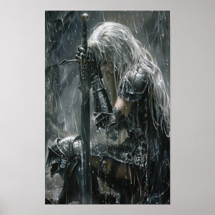 Gothic Fantasy Art Poster: Zilverharige Undead Fe Poster