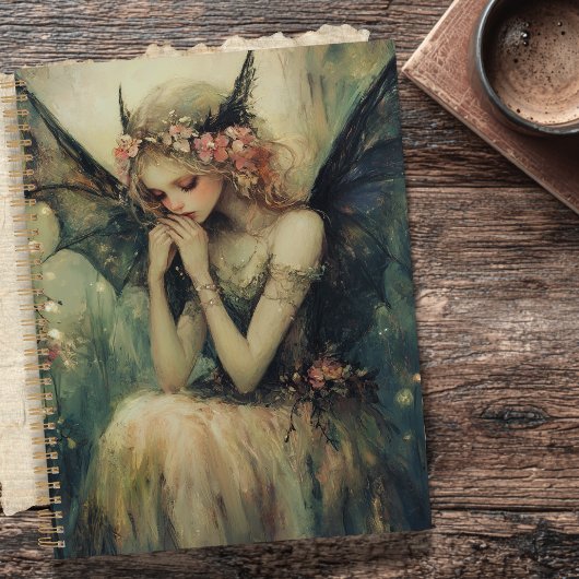 Gothic Fantasy Fairy with Floral Crown Dark Wings