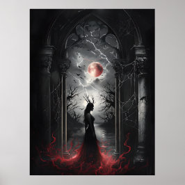 Gothic Fantasy Scene – Red Moon Silhouette Art Poster