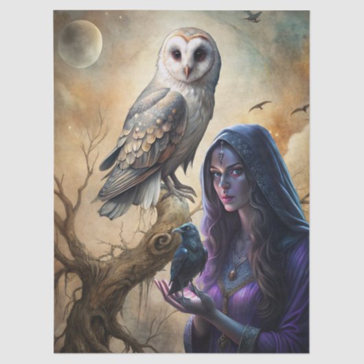 Gothic Fantasy Tarot Reader White Owl & Raven  Tissuepapier (Voorkant)