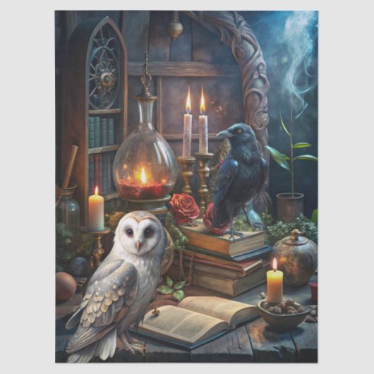 Gothic Fantasy Tarot Reader's Room & White Owl Tissuepapier (Voorkant)