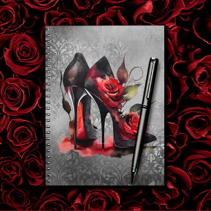 Gothic Fashionista Red Bottom Stilettos met Rozen Notitieboek
