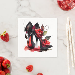 Gothic Fashionista Red Bottom Stilettos met Rozen Servet