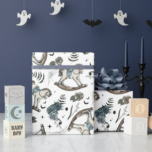 Gothic Floral Blue Rocking Horse Cadeaupapier