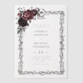 Gothic Floral Frame Dark Goth Halloween Wedding Vellum Uitnodigingen (Voorkant)