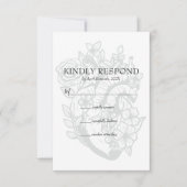 Gothic Floral Heart Spooky White Wedding RSVP Card (Voorkant)