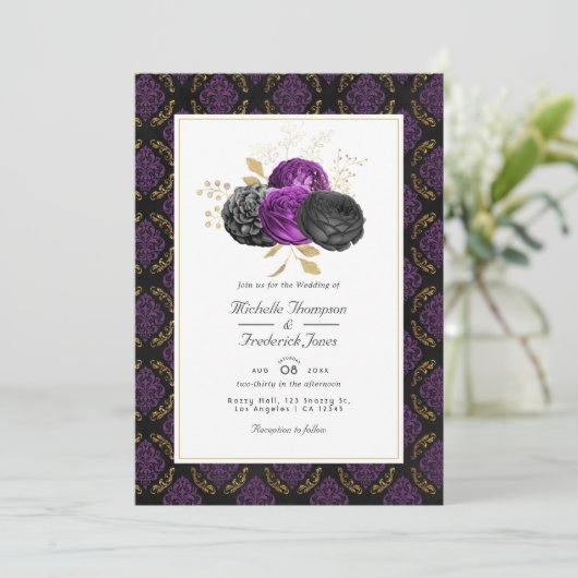  Gothic Floral QR Code RSVP Weddenschap Kaart (Staand voorkant)