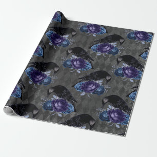 Gothic Floral Raven Halloween Pattern Cadeaupapier