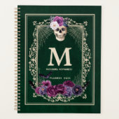 Gothic Floral Skull Custom Monogram & Name Green Planner (Voorkant)