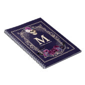 Gothic Floral Skull Custom Monogram & Name Navy Notitieboek (Rechterzijde)