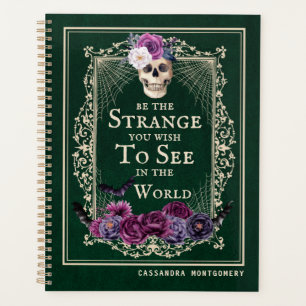Gothic Floral Skull Green Personalize Name Planner