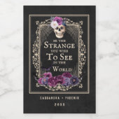 Gothic Floral Skull Halloween Personalize Name Wijn Etiket (Enkel label)