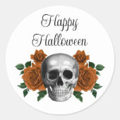 Gothic Floral Skull Halloween Ronde Sticker (Voorkant)