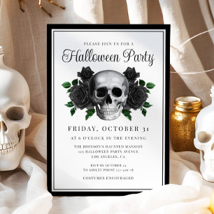 Gothic Floral Skull Halloween Uitnodiging