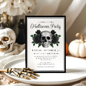 Gothic Floral Skull Halloween Uitnodiging