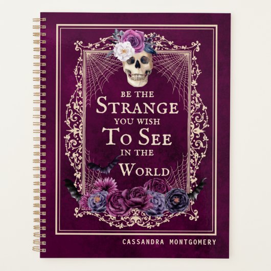 Gothic Floral Skull Magenta Personalized Planner (Voorkant)